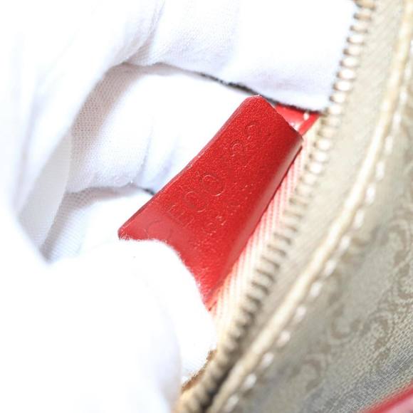 CELINE Macadam Canvas Hand Bag PVC Leather Beige Red Auth 99836 - Picture 12 of 16